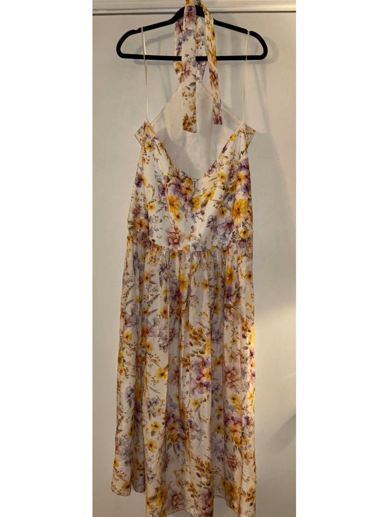 Nwt $450 Aqua Blu Lilas Tie Halter Floral Maxi Dress Yellow Multi Size Large — image 4 of 5